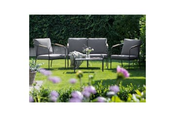 Loungegrupp Beliani Vezzana Beige/ljust trä/svart Grey||Light wood||Black - Hagemøbler & utemiljø - Hagegruppe - Sofagruppe utendørs