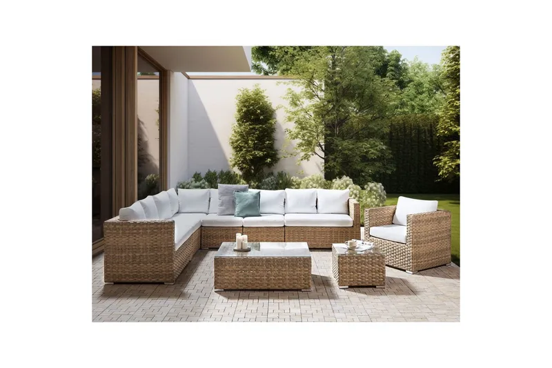 Loungegrupp Beliani XXL Beige/vit Brown||White - Hagemøbler & utemiljø - Hagegruppe - Sofagruppe utendørs