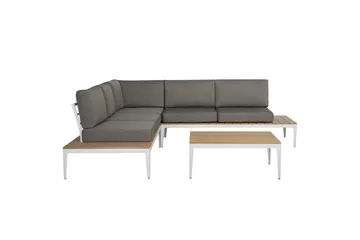 Loungegrupp Beliani Positano Grey||Light wood||White - Hagemøbler & utemiljø - Hagegruppe - Sofagruppe utendørs