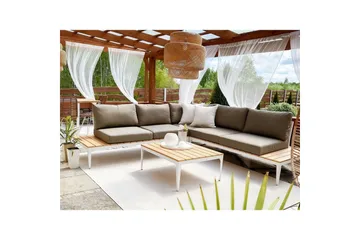 Loungegrupp Beliani Positano Grey||Light wood||White - Hagemøbler & utemiljø - Hagegruppe - Sofagruppe utendørs
