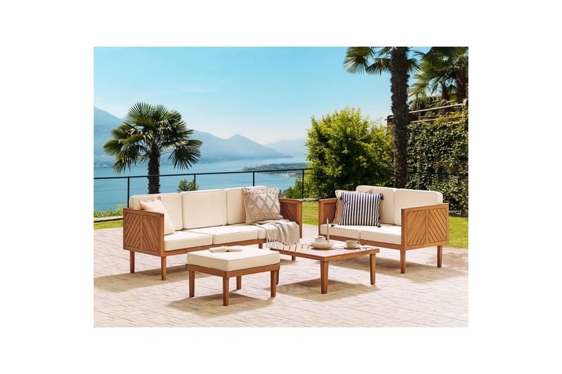 Loungegrupp med 2 sits soffa Beliani Baratti Light wood||Beige - Hagemøbler & utemiljø - Hagegruppe - Sofagruppe utendørs