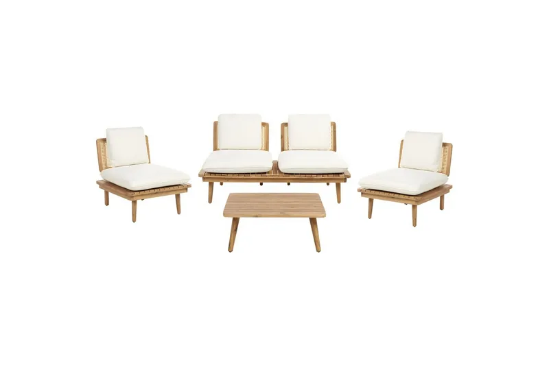 Loungegrupp med bord Beliani Accadia Light wood||Beige