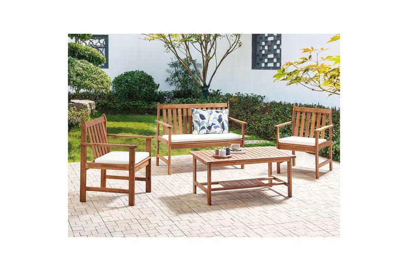 Loungegrupp med bord Beliani Altidona Light wood||White - Hagemøbler & utemiljø - Hagegruppe - Sofagruppe utendørs