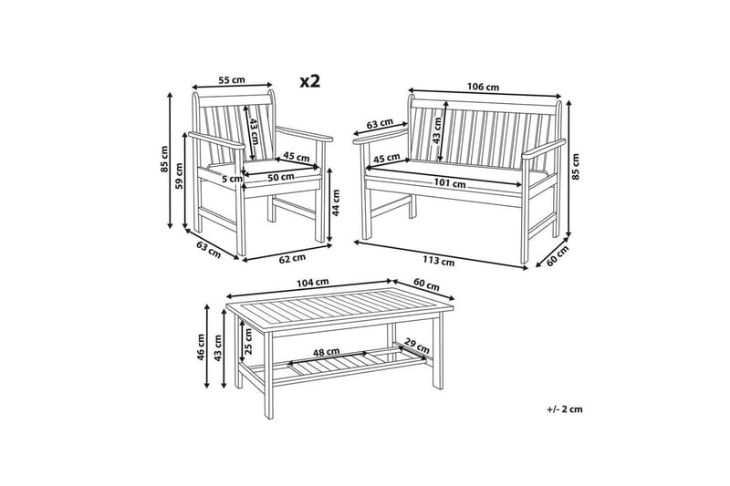 Loungegrupp med bord Beliani Altidona Light wood||White - Hagemøbler & utemiljø - Hagegruppe - Sofagruppe utendørs