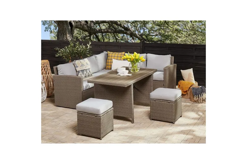 Loungegrupp med bord Beliani Bardi Natur/grå/beige Natural||Grey||Beige - Hagemøbler & utemiljø - Hagegruppe - Sofagruppe utendørs
