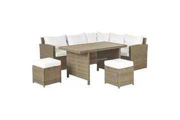 Loungegrupp med bord Beliani Bardi Natur/grå/beige White||Brown - Hagemøbler & utemiljø - Hagegruppe - Sofagruppe utendørs