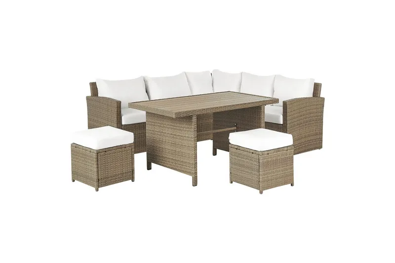 Loungegrupp med bord Beliani Bardi Natur/grå/beige White||Brown - Hagemøbler & utemiljø - Hagegruppe - Sofagruppe utendørs