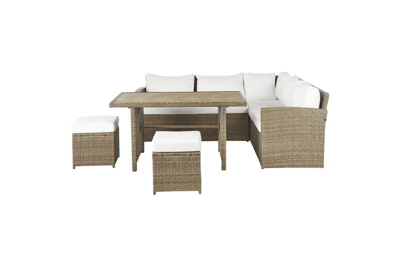 Loungegrupp med bord Beliani Bardi Natur/grå/beige White||Brown