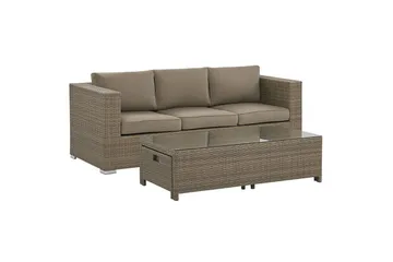 Loungegrupp med bord Beliani Belluno Brown||Silver - Hagemøbler & utemiljø - Hagegruppe - Sofagruppe utendørs