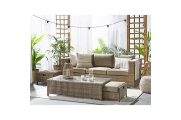 Loungegrupp med bord Beliani Belluno Brown||Silver - Hagemøbler & utemiljø - Hagegruppe - Sofagruppe utendørs