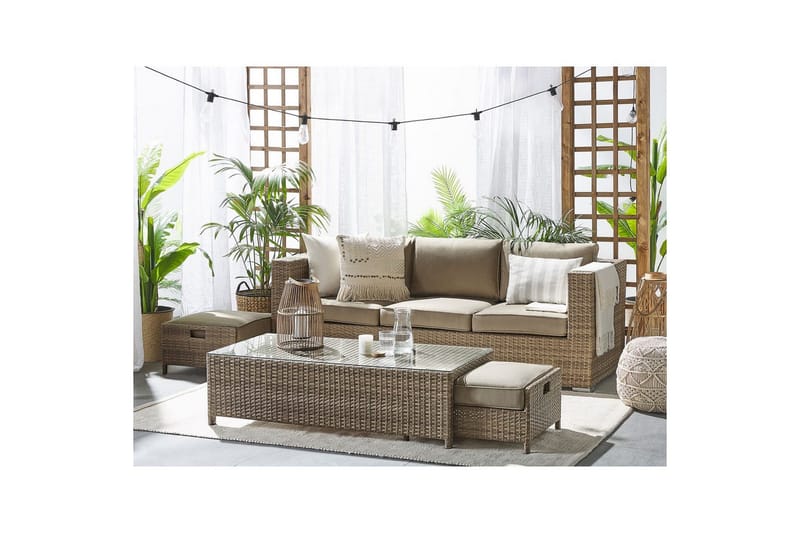 Loungegrupp med bord Beliani Belluno Brown||Silver - Hagemøbler & utemiljø - Hagegruppe - Sofagruppe utendørs