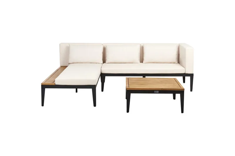 Loungegrupp med bord Beliani Bracciano 3-Sits Beige||Light wood||Black