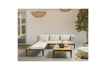 Loungegrupp med bord Beliani Bracciano 3-Sits Beige||Light wood||Black - Hagemøbler & utemiljø - Hagegruppe - Sofagruppe utendørs
