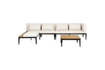 Loungegrupp med bord Beliani Bracciano 4-Sits Beige||Light wood||Black - Hagemøbler & utemiljø - Hagegruppe - Sofagruppe utendørs