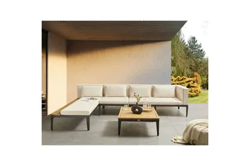 Loungegrupp med bord Beliani Bracciano 4-Sits Beige||Light wood||Black - Hagemøbler & utemiljø - Hagegruppe - Sofagruppe utendørs