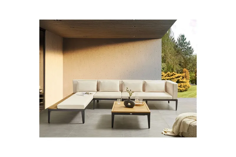 Loungegrupp med bord Beliani Bracciano 4-Sits Beige||Light wood||Black - Hagemøbler & utemiljø - Hagegruppe - Sofagruppe utendørs