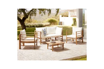 Loungegrupp med bord Beliani Cerreto Beige/ljust trä, 4-Sits White||Light wood - Hagemøbler & utemiljø - Hagegruppe - Sofagruppe utendørs