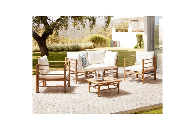 Loungegrupp med bord Beliani Cerreto Beige/ljust trä, 4-Sits White||Light wood - Hagemøbler & utemiljø - Hagegruppe - Sofagruppe utendørs