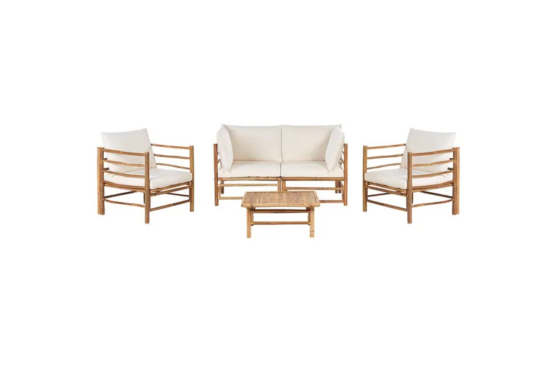 Loungegrupp med bord Beliani Cerreto Beige/ljust trä, 4-Sits White||Light wood
