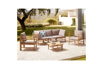 Loungegrupp med bord Beliani Cerreto Beige/ljust trä, 5-Sits Beige||Light wood - Hagemøbler & utemiljø - Hagegruppe - Sofagruppe utendørs