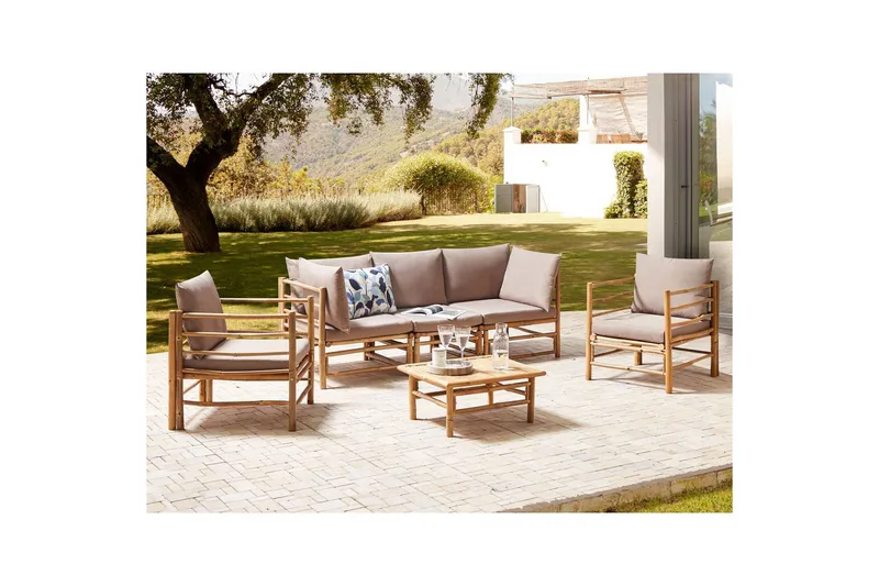 Loungegrupp med bord Beliani Cerreto Beige/ljust trä, 5-Sits Beige||Light wood - Hagemøbler & utemiljø - Hagegruppe - Sofagruppe utendørs