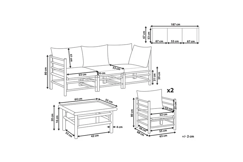 Loungegrupp med bord Beliani Cerreto Beige/ljust trä, 5-Sits White||Light wood - Hagemøbler & utemiljø - Hagegruppe - Sofagruppe utendørs