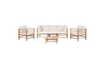 Loungegrupp med bord Beliani Cerreto Beige/ljust trä, 5-Sits White||Light wood - Hagemøbler & utemiljø - Hagegruppe - Sofagruppe utendørs
