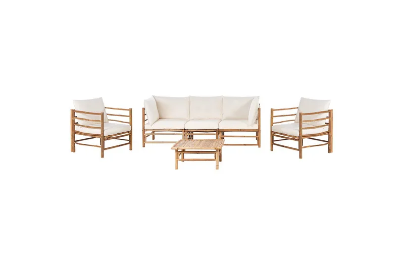 Loungegrupp med bord Beliani Cerreto Beige/ljust trä, 5-Sits White||Light wood