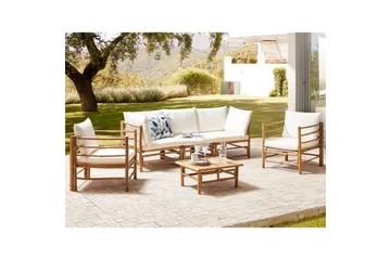 Loungegrupp med bord Beliani Cerreto Beige/ljust trä, 5-Sits White||Light wood - Hagemøbler & utemiljø - Hagegruppe - Sofagruppe utendørs