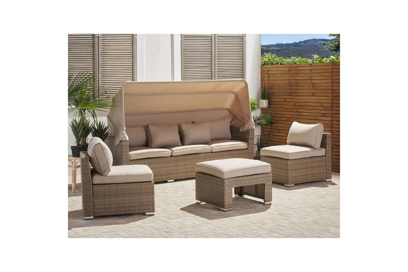Loungegrupp med bord Beliani Coccolia Beige||Brown - Hagemøbler & utemiljø - Hagegruppe - Sofagruppe utendørs