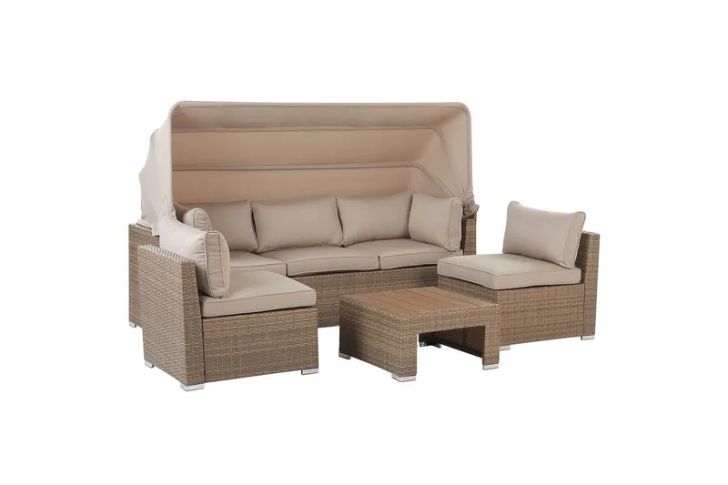 Loungegrupp med bord Beliani Coccolia Beige||Brown - Hagemøbler & utemiljø - Hagegruppe - Sofagruppe utendørs