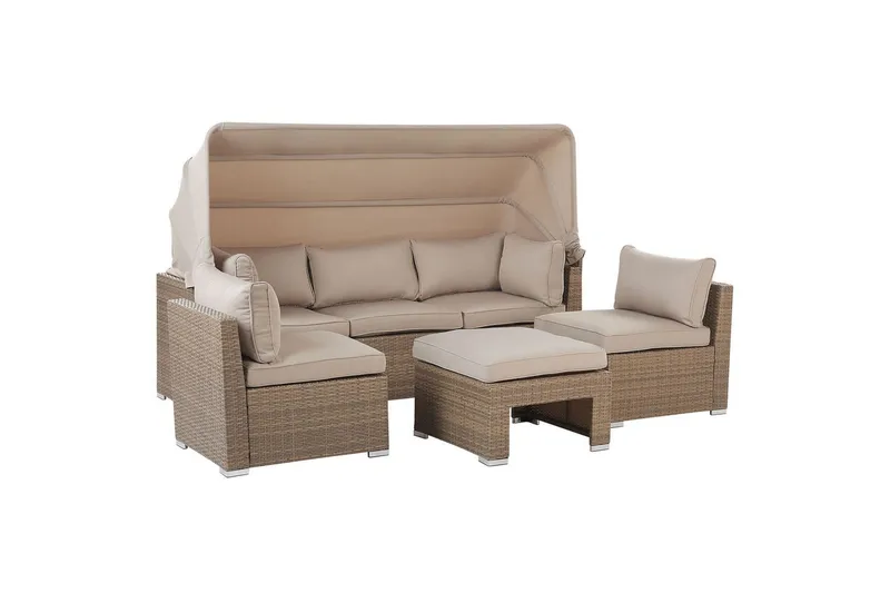 Loungegrupp med bord Beliani Coccolia Beige||Brown - Hagemøbler & utemiljø - Hagegruppe - Sofagruppe utendørs