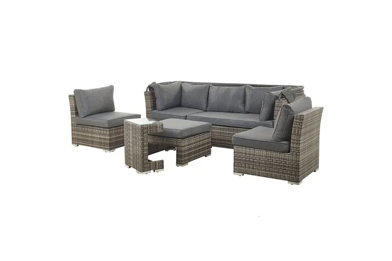 Loungegrupp med bord Beliani Coccolia Brown||Grey - Hagemøbler & utemiljø - Hagegruppe - Sofagruppe utendørs