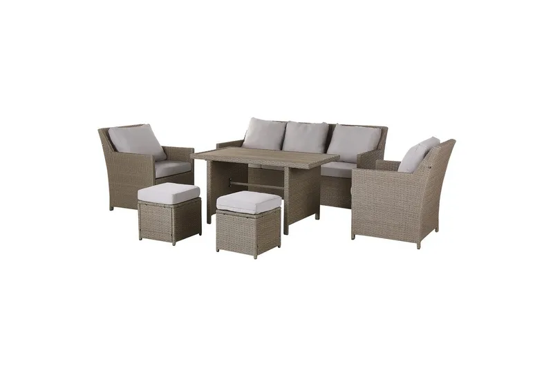Loungegrupp med bord Beliani Fonti Natur/grå/beige Natural||Grey||Beige - Hagemøbler & utemiljø - Hagegruppe - Sofagruppe utendørs