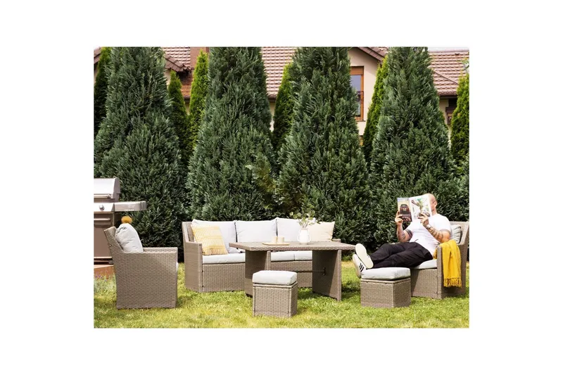 Loungegrupp med bord Beliani Fonti Natur/grå/beige Natural||Grey||Beige - Hagemøbler & utemiljø - Hagegruppe - Sofagruppe utendørs