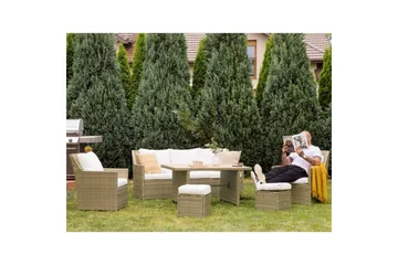 Loungegrupp med bord Beliani Fonti Natur/grå/beige White||Brown - Hagemøbler & utemiljø - Hagegruppe - Sofagruppe utendørs