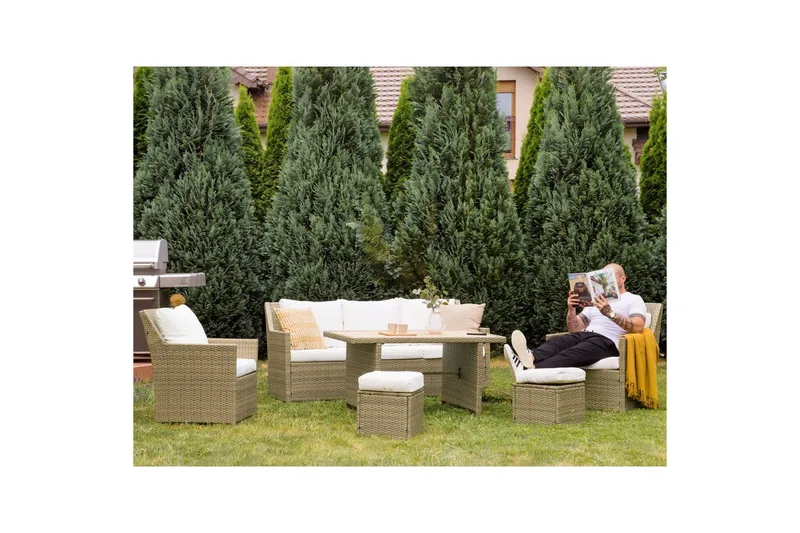 Loungegrupp med bord Beliani Fonti Natur/grå/beige White||Brown - Hagemøbler & utemiljø - Hagegruppe - Sofagruppe utendørs