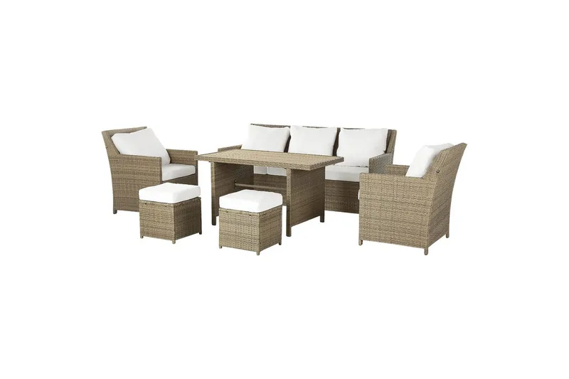 Loungegrupp med bord Beliani Fonti Natur/grå/beige White||Brown - Hagemøbler & utemiljø - Hagegruppe - Sofagruppe utendørs