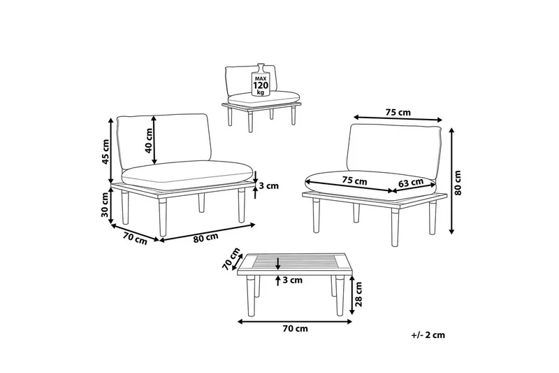 Loungegrupp med bord Beliani Frascati Grönt/ljust trä, 2-Sits Green||Light wood - Hagemøbler & utemiljø - Hagegruppe - Cafemøbler & cafesett
