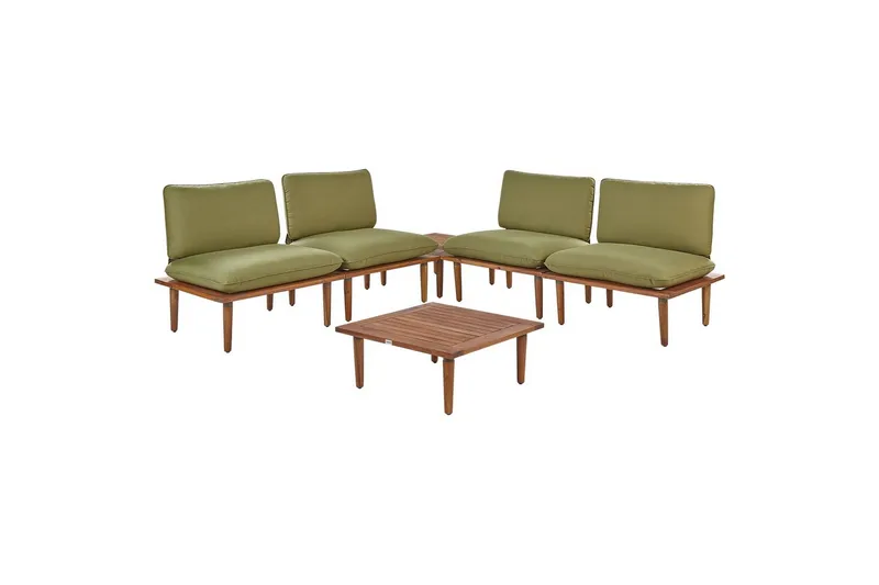 Loungegrupp med bord Beliani Frascati Grönt/ljust trä, 4-Sits Green||Light wood