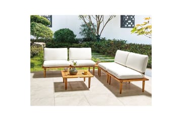 Loungegrupp med bord Beliani Frascati Grönt/ljust trä, 4-Sits White||Light wood - Hagemøbler & utemiljø - Hagegruppe - Sofagruppe utendørs
