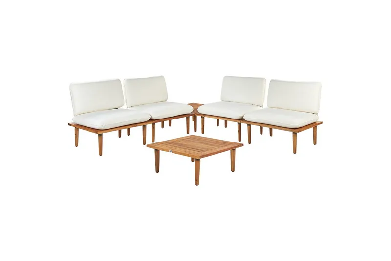 Loungegrupp med bord Beliani Frascati Grönt/ljust trä, 4-Sits White||Light wood