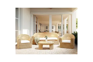 Loungegrupp med bord Beliani Livadeia Natural||White - Hagemøbler & utemiljø - Hagegruppe - Sofagruppe utendørs