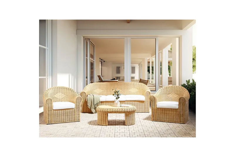 Loungegrupp med bord Beliani Livadeia Natural||White - Hagemøbler & utemiljø - Hagegruppe - Sofagruppe utendørs