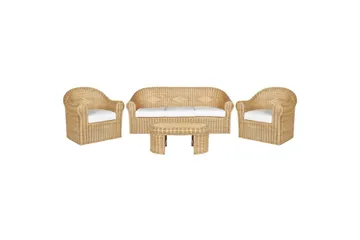 Loungegrupp med bord Beliani Livadeia Natural||White - Hagemøbler & utemiljø - Hagegruppe - Sofagruppe utendørs