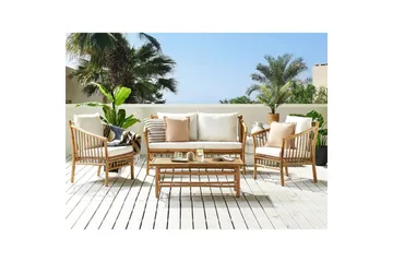 Loungegrupp med bord Beliani Maggiore Light wood||White - Hagemøbler & utemiljø - Hagegruppe - Sofagruppe utendørs