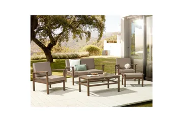 Loungegrupp med bord Beliani Manila Ja Grey||Dark wood - Hagemøbler & utemiljø - Hagegruppe - Sofagruppe utendørs