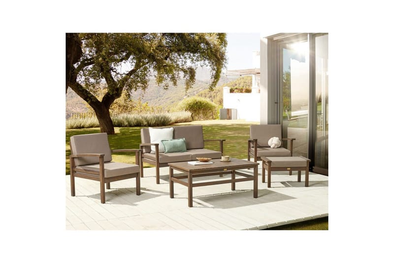 Loungegrupp med bord Beliani Manila Nej Grey||Dark wood - Hagemøbler & utemiljø - Hagegruppe - Sofagruppe utendørs