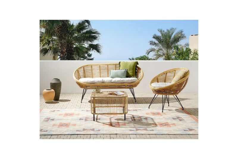 Loungegrupp med bord Beliani Maratea/Cesenatico 3-Sits Natural||Black||Beige - Hagemøbler & utemiljø - Hagegruppe - Sofagruppe utendørs
