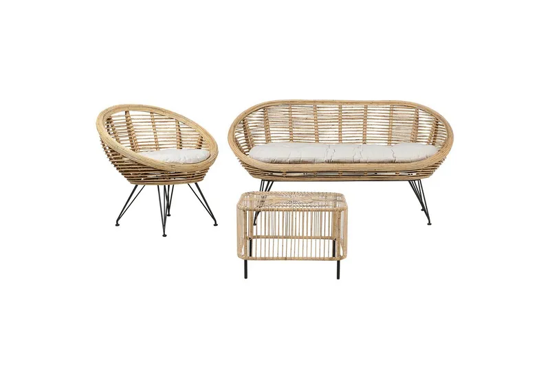 Loungegrupp med bord Beliani Maratea/Cesenatico 3-Sits Natural||Black||Beige